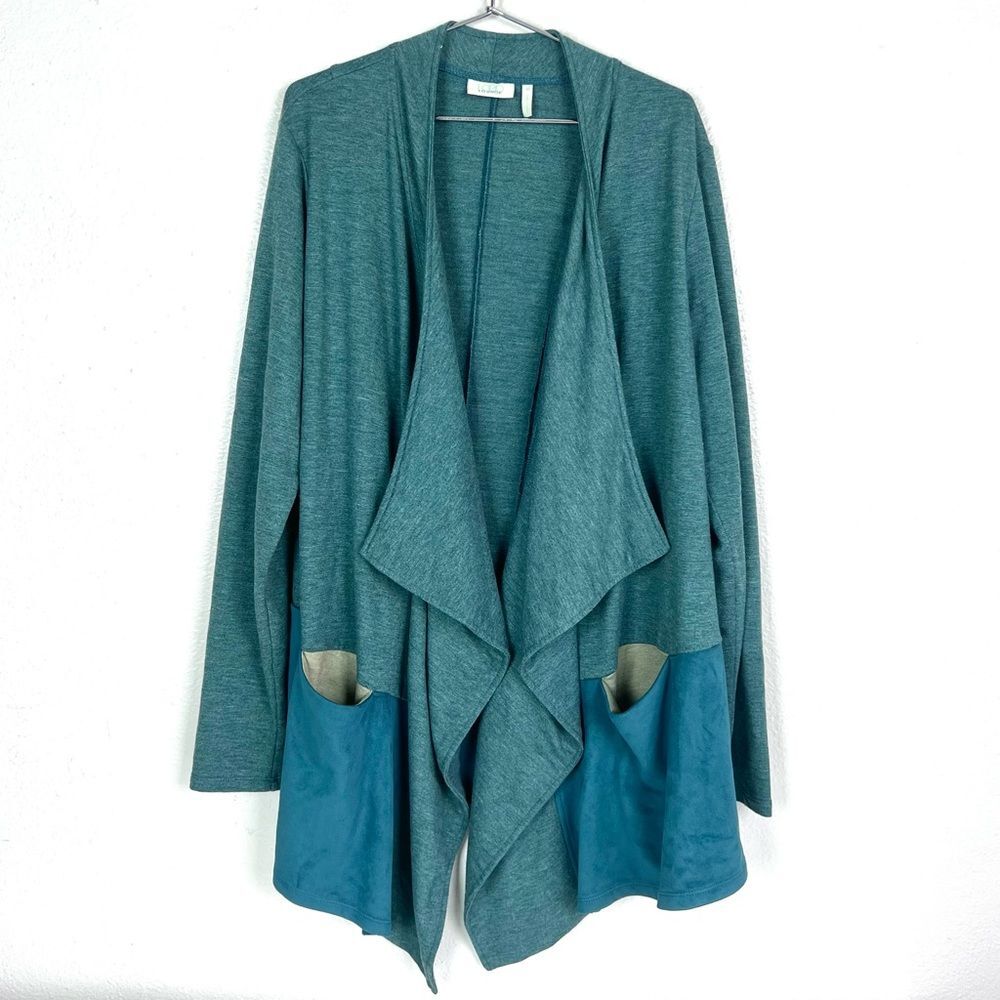 Logo Lounge Lori Goldstein Faux Suede Waterfall Open Front Cardigan